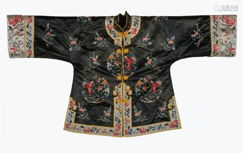 Chinese Qing Silk Embroidered Short Coat