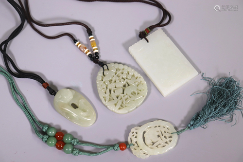 4 Chinese Jade or Hardstone Pendants