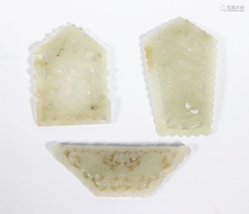 3 Chinese Qing Pierced White Jade Plaques