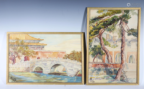 Y Lou; 2 Watercolors on Paper of China 1935