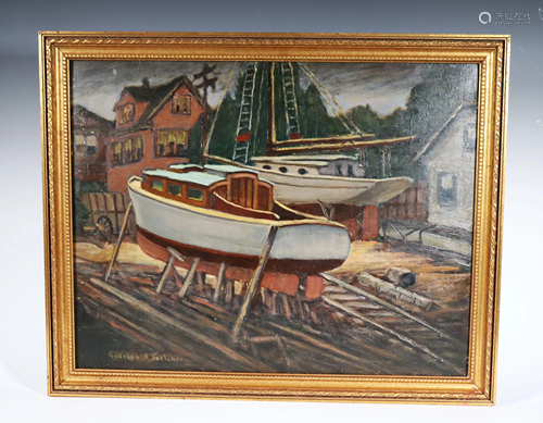 Boat Yard; Oil on Board Rudolph A Vealaker