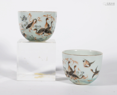 Pair Chinese Enameled Goose Porcelain…