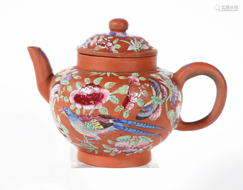 Chinese 19 C Enameled Yixing Teapot