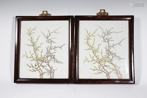 Pair of Chinese Enameled Porcelain Plaques