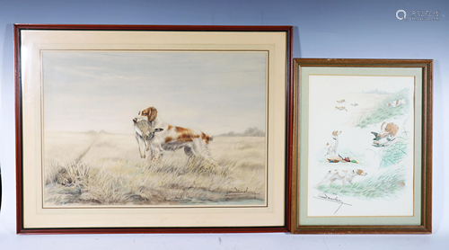 Leon Danchin; 2 Hunting Dog Colored Dra…