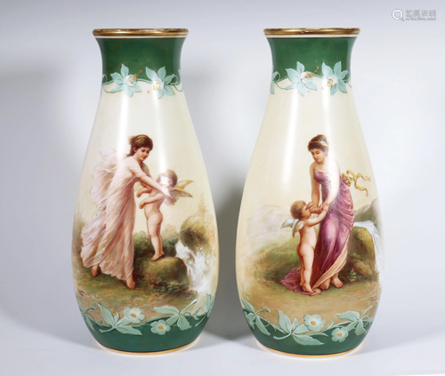 Pair of Hand Painted European Porcelain Vases