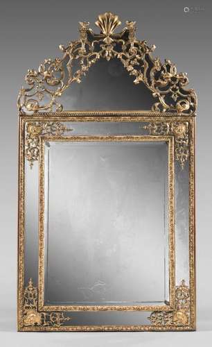 Large bevelled mirror in a double gilded wooden fr…