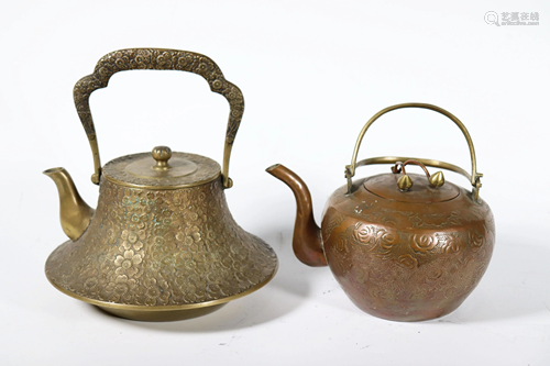 2 Japanese 19 C Copper Alloy Teapots