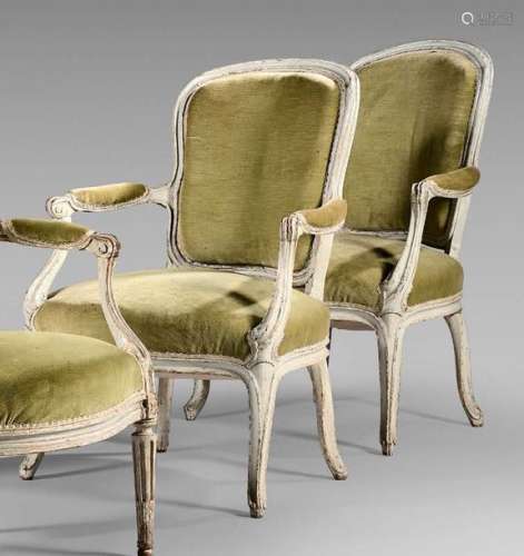 Pair of convertible beechwood armchairs with mould…