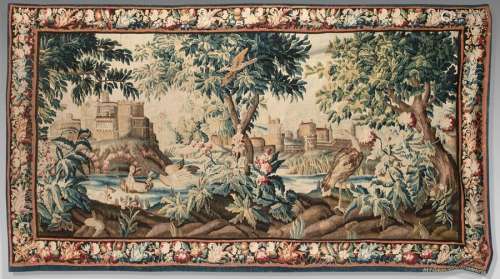 Large tapestry decorated with fortifications in a …