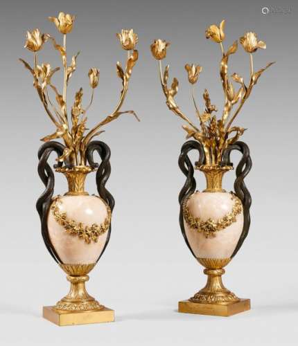 Pair of large candelabra in the shape of an ovoid …