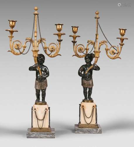 Pair of candelabra decorated with young negrillons…