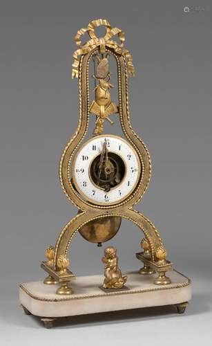 Lyre shaped skeleton clock in gilt bronze decorate…