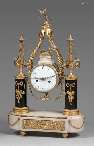 Portico clock in white marble, black marble and gi…