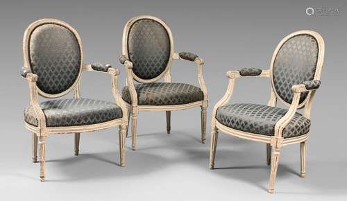 Suite of three armchairs with backrest medallion c…