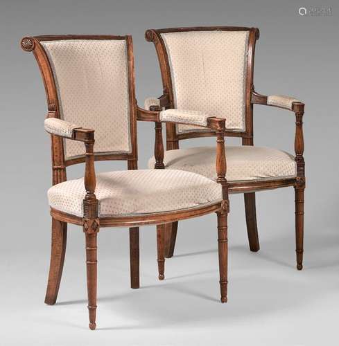 Pair of beech and ash upside down armchairs. Armre…