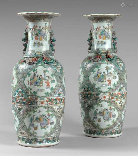 Pair of large baluster shaped porcelain vases with…