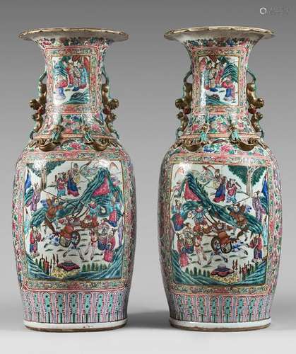 Pair of very large baluster shaped vases in polych…