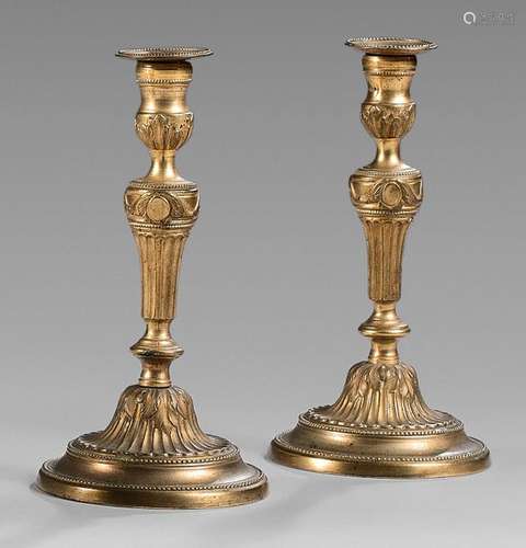 Pair of gilt bronze torches. Future fluted with me…