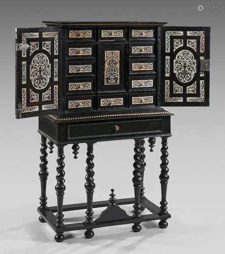 Small cabinet with guilloches in ebony veneer and …