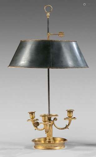 Hot water bottle lamp in gilt bronze and steel wit…