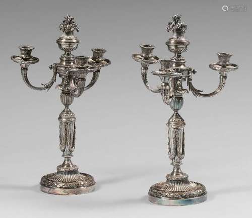 Pair of three light silver plated metal torches ri…