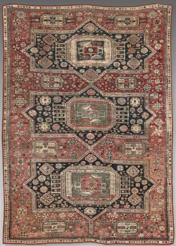 Kazakh carpet decorated with three geometric medal…