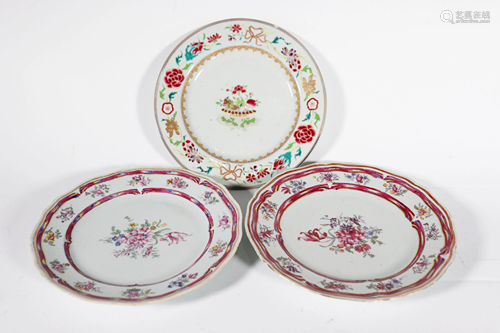 3 Chinese Famille Rose Export Porcelain Plates