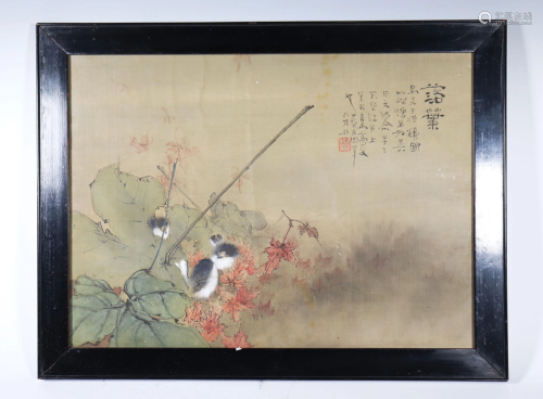 Chinese Dated Silk Painting 3 Birds Autumn Le…