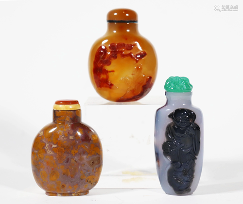 3 Chinese 19 C Agate Snuff Bottles