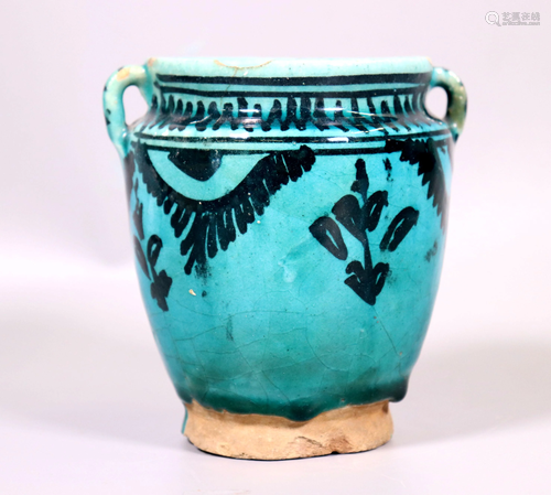 Persian Kashan Turquoise Glazed Pottery V…