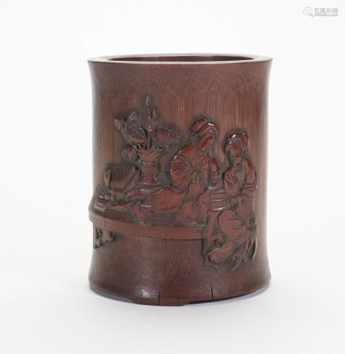 Chinese Qing Carved Bamboo Brush Pot