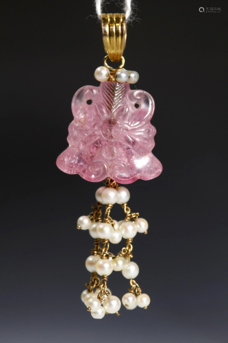 Chinese Qing Bat & Chime Pink Tourmaline Bead