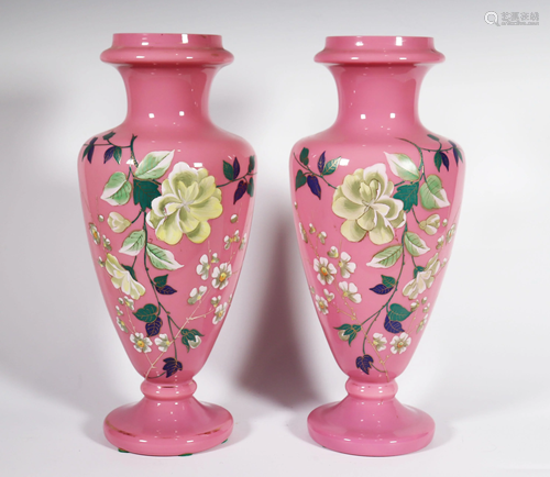 Pair Victorian Pink Opaline Glass Vases