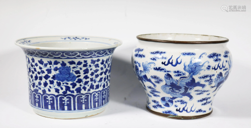 2 Chinese 19 C Blue & White Porcelain Planters