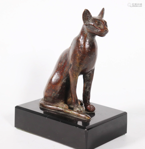 Bronze Cat Sculpture on Base