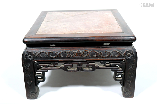 Chinese 19 C Square Hard Wood Stand Marble …