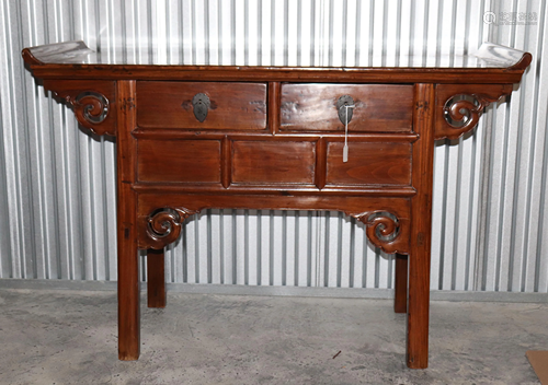 Chinese Yellow Hard Wood Altar Table, 2 Draw…