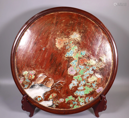 Chinese 19 C Porcelain & Lacquer Lg Rou…