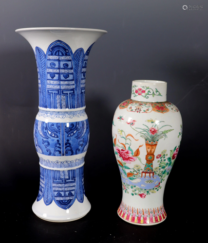 2 Chinese Porcelains; Blue & White, Famille Rose