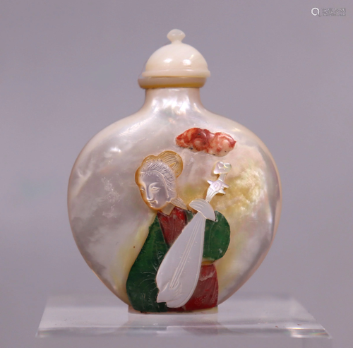 Chinese Qing Shell & Stone Enhanced Snuff Bottle