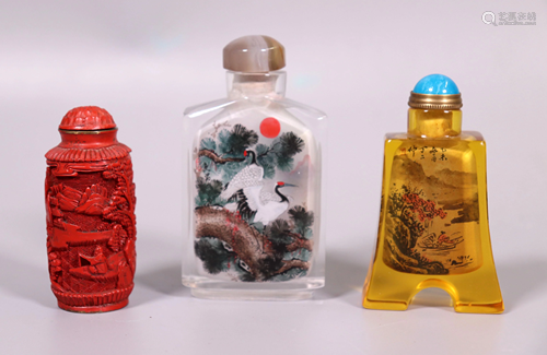 3 Chinese Snuff Bottles 2 Inside Painted 1 …