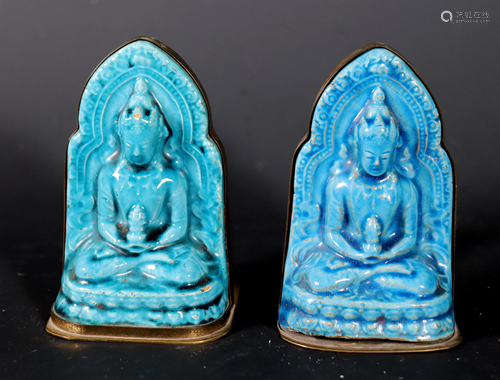 Pr Chinese Turquoise Glazed Buddha Tsatsas