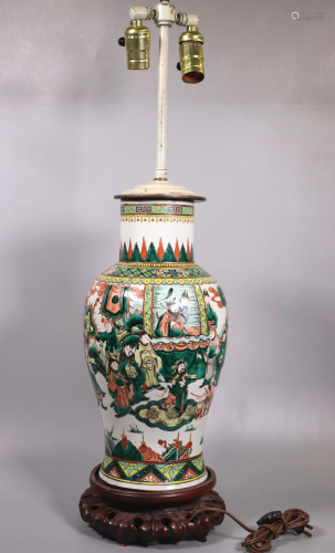 Chinese 19 C Famille Verte Porcelain Vase Lamp