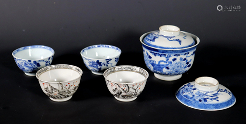 5 Chinese Porcelain Tea Cups and 2 Covers