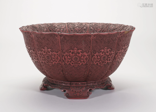 Asian Red Cinnibar Lacquer Bowl