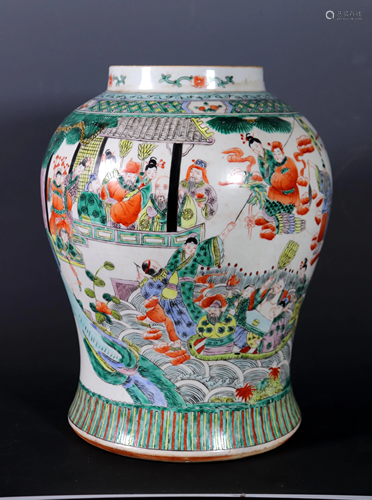 Chinese Famille Verte Enameled Porcelain Jar