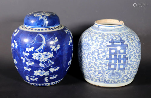 2 Chinese Qing Blue & White Porcelain Ginger …