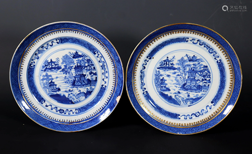 Pr Chinese Nanking Blue & White Porcelain Pla…