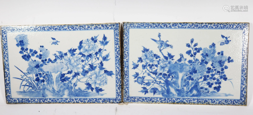 Pr Chinese 19 C Blue & White Porcelain Plaques